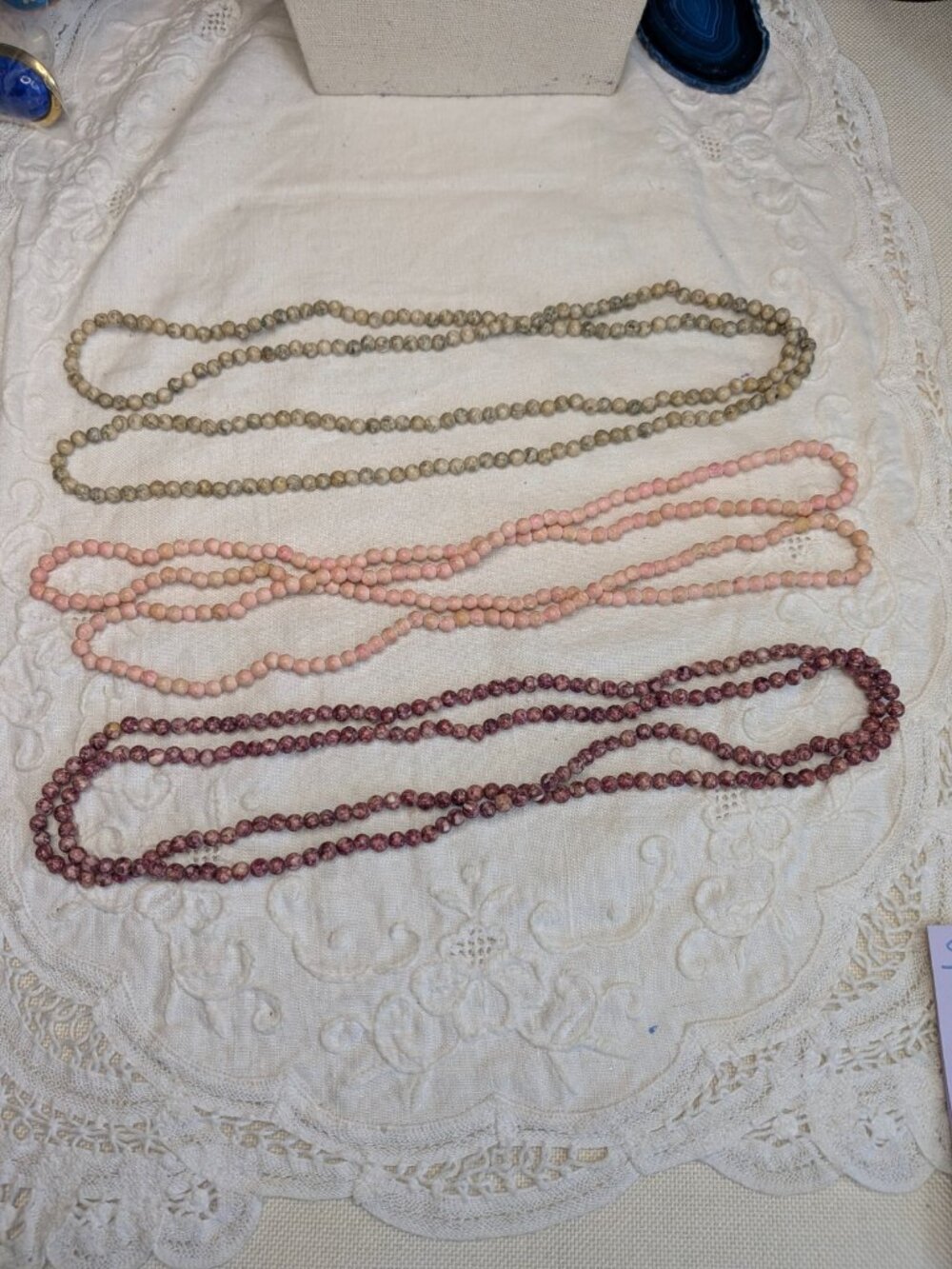 Set of 3 Natural Stone Bead Necklaces – Rhodonite, Pink Opal & Picture Jasper